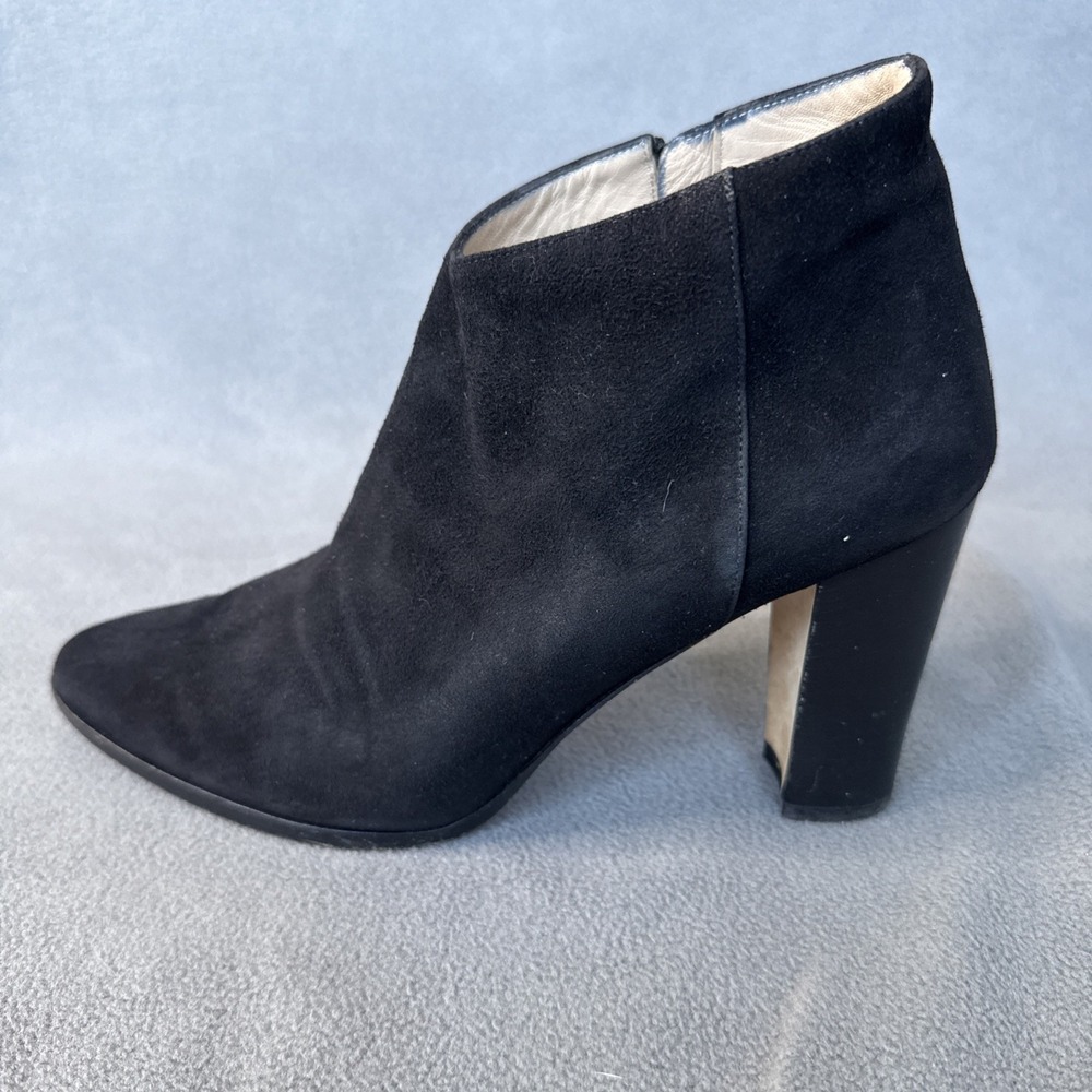 Manolo Blahnik Booties Womens 37 7 Black Brusta Suede 3" Block‎ Heel Ankle Shoes